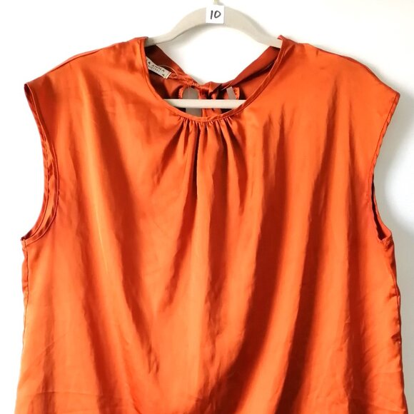 Jon & Anna Womens Orange Sleeveless Pleated Round Neck Back Tie Blouse Size XL - Picture 2 of 7